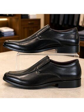 Perry Ellis Portfolio Mens 9 9.5 Black Slip-On Dress Shoes Vegan Faux Leather